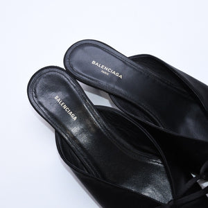BALENCIAGA バレンシアガ サンダル ミュール Knife Slingback Satin Mule ナイフ スリング バック サテンミュール ブラック サイズ36 良品 中古 4a007768