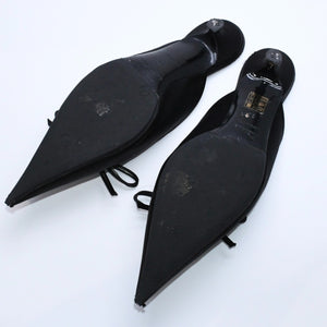 BALENCIAGA バレンシアガ サンダル ミュール Knife Slingback Satin Mule ナイフ スリング バック サテンミュール ブラック サイズ36 良品 中古 4a007768