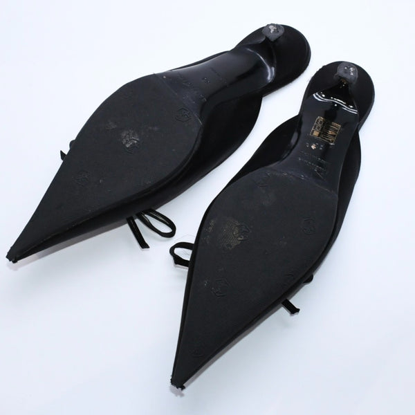 BALENCIAGA バレンシアガ サンダル ミュール Knife Slingback Satin Mule ナイフ スリング バック サテンミュール ブラック サイズ36 良品 中古 4a007768