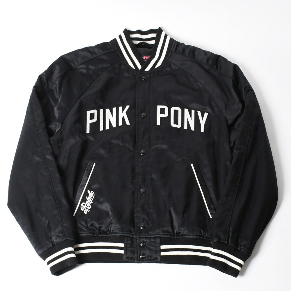 RALPH LAUERN ラルフローレン PINKPONY ピンクポニーコレクション ベースボールジャケット ブラック ピンク サイズL 美品 中古 4a007842