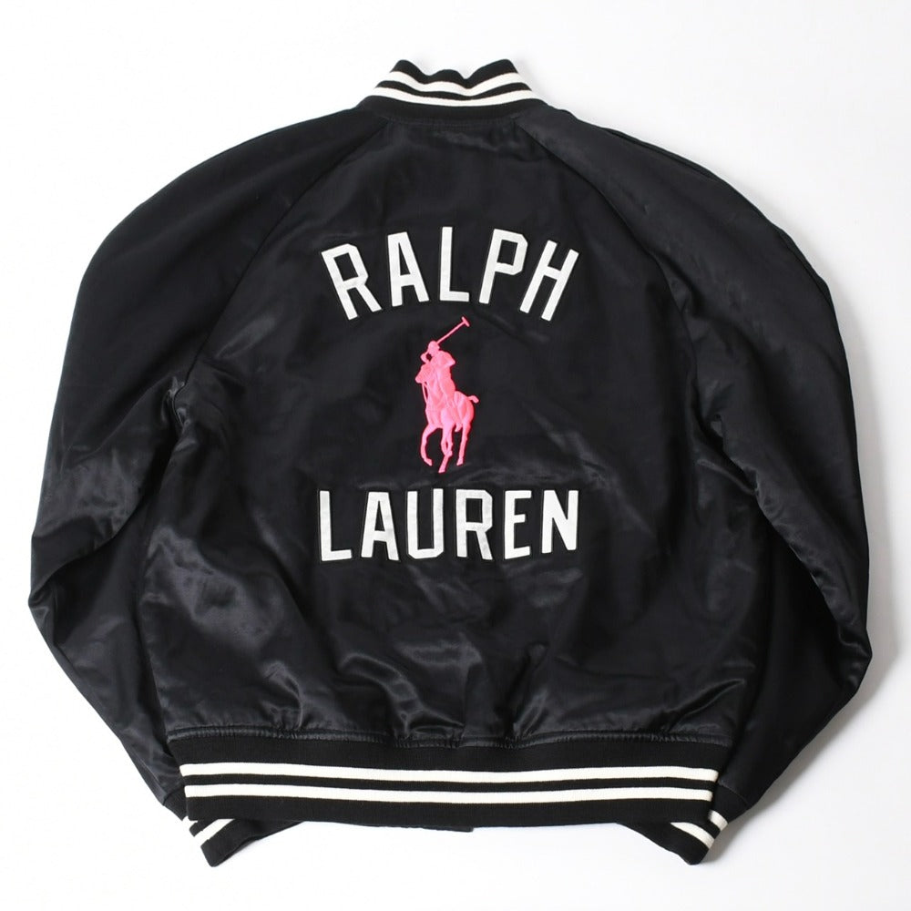 RALPH LAUERN ラルフローレン PINKPONY ピンクポニーコレクション ベースボールジャケット ブラック ピンク サイズL 美品 中古 4a007842