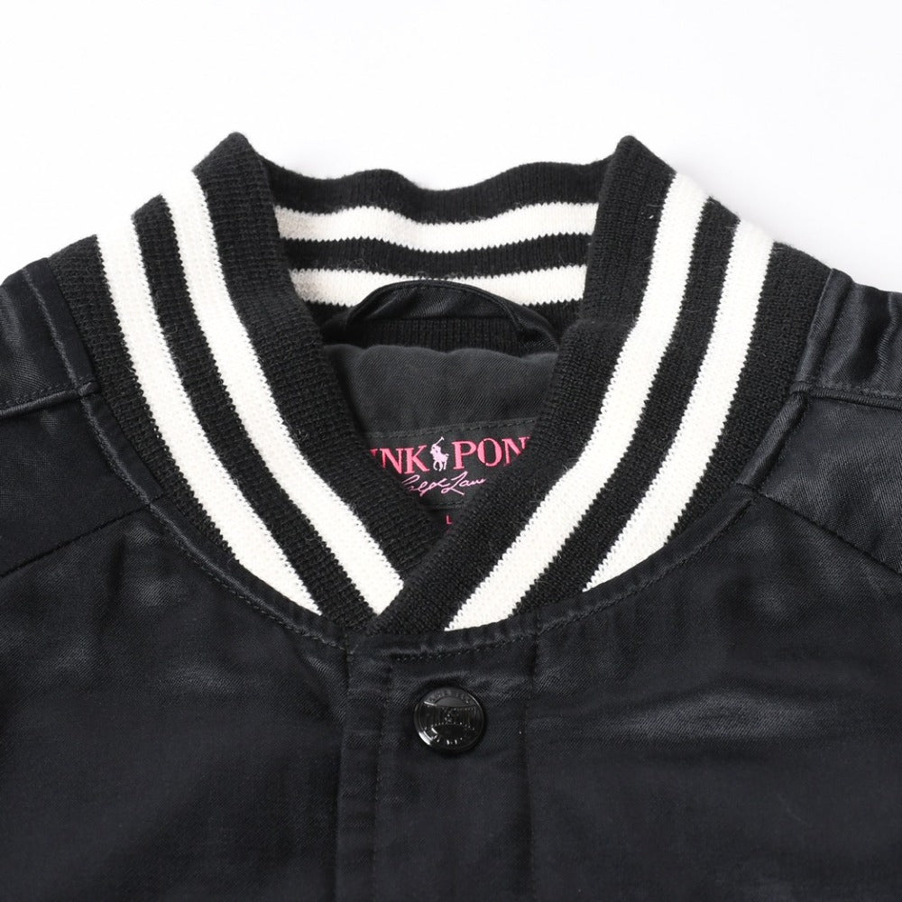 RALPH LAUERN ラルフローレン PINKPONY ピンクポニーコレクション ベースボールジャケット ブラック ピンク サイズL 美品 中古 4a007842