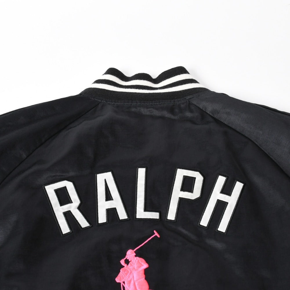 RALPH LAUERN ラルフローレン PINKPONY ピンクポニーコレクション ベースボールジャケット ブラック ピンク サイズL 美品 中古 4a007842