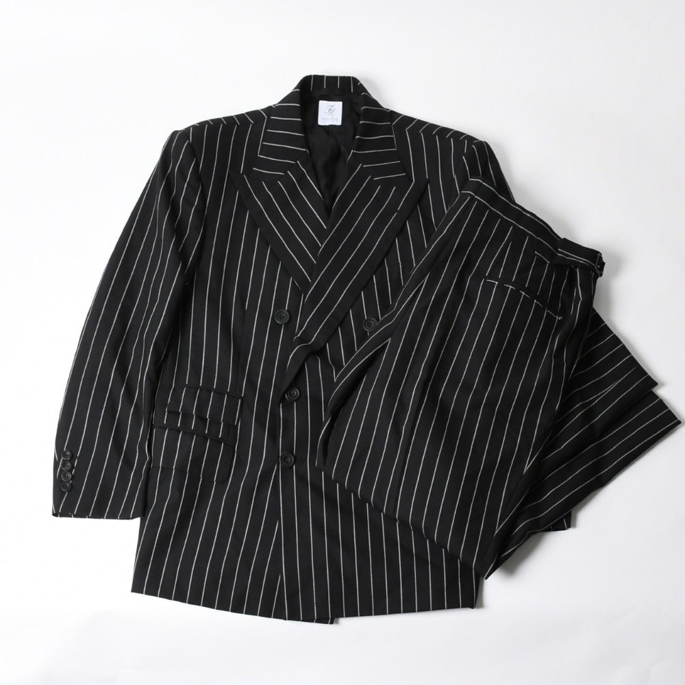 極美品 HUMIYA HIRANO フミヤ ヒラノ ピンストライプ柄 ダブルブレスト セットアップスーツ ブラック ホワイト サイズ40 ウール レーヨン 中古 4a007470