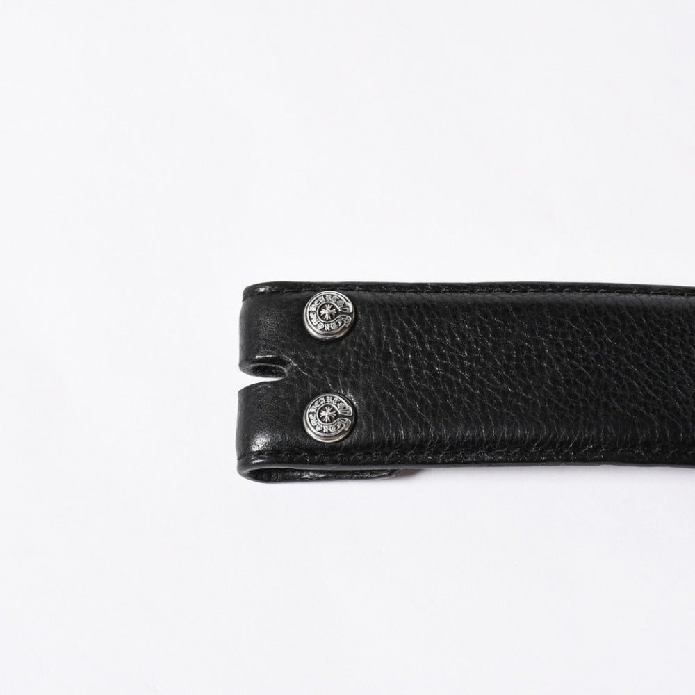 極美品 CHROME HEARTS クロムハーツ 1.5 BELT STRAP 1.5インチ レザーベルトストラップ サイズ28 ホースシュー シルバー925 中古 4a007772