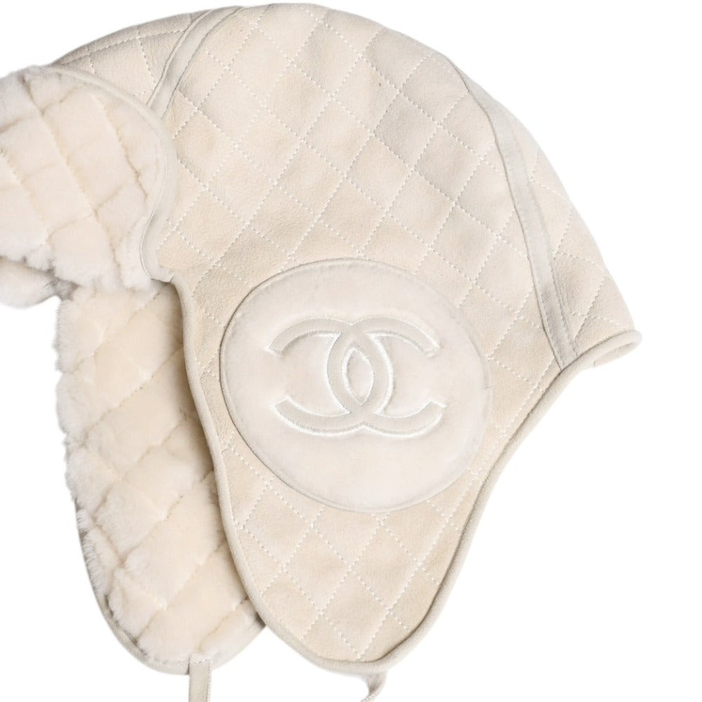 極美品 CHANEL シャネル パイロットキャップ キャップ ホワイト アイボリー ココマーク LP0LEPP7 中古 4a007572