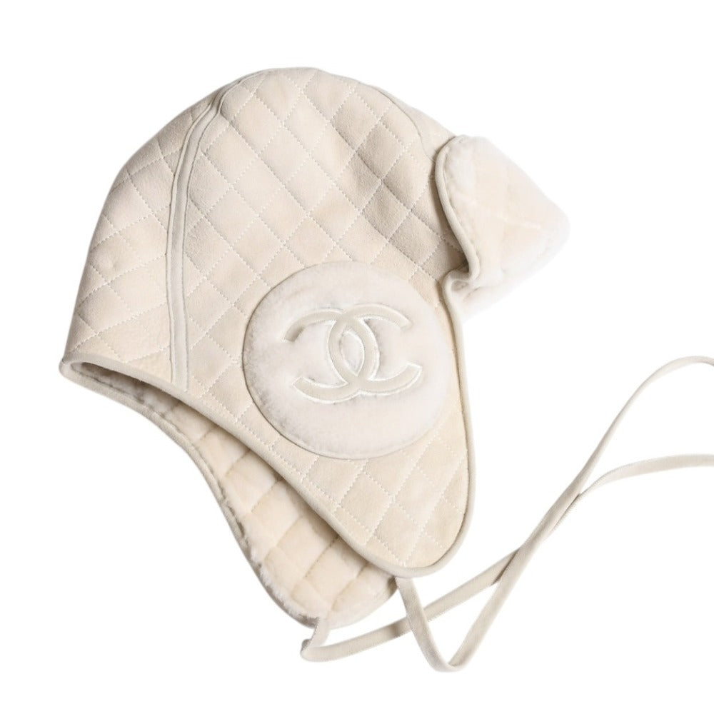 極美品 CHANEL シャネル パイロットキャップ キャップ ホワイト アイボリー ココマーク LP0LEPP7 中古 4a007572
