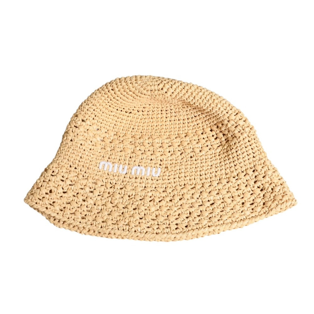極美品 MIU MIU ミュウミュウ バケットハット ハット 帽子 ブラウン ベージュ ホワイト 5HC287 中古 サイズM4a007770