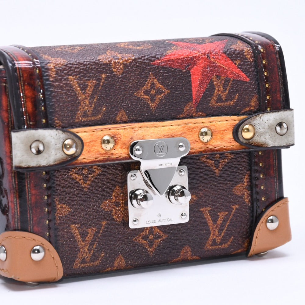 極美品 LOUIS VUITTON ルイヴィトン モノグラム エッセンシャル トランク チャーム モノグラムキャンバス ブラウン レッド シルバー金具 中古 4a007764