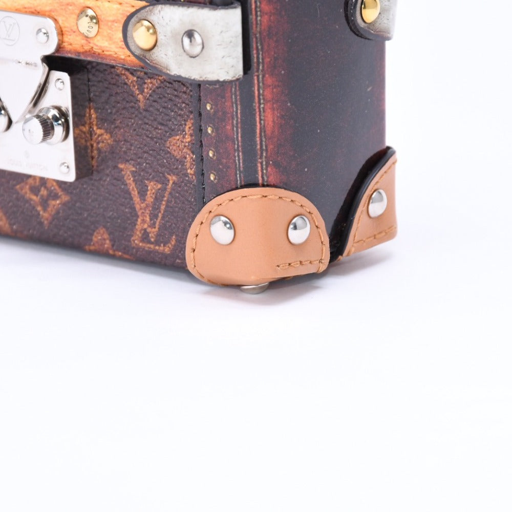 極美品 LOUIS VUITTON ルイヴィトン モノグラム エッセンシャル トランク チャーム モノグラムキャンバス ブラウン レッド シルバー金具 中古 4a007764