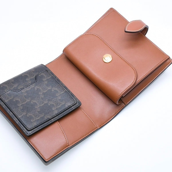 新品同様品 CELINE セリーヌ トラベルキット トリオンフキャンバス アメニティ カーフスキン ブラウン ゴールド金具 中古 4a001742