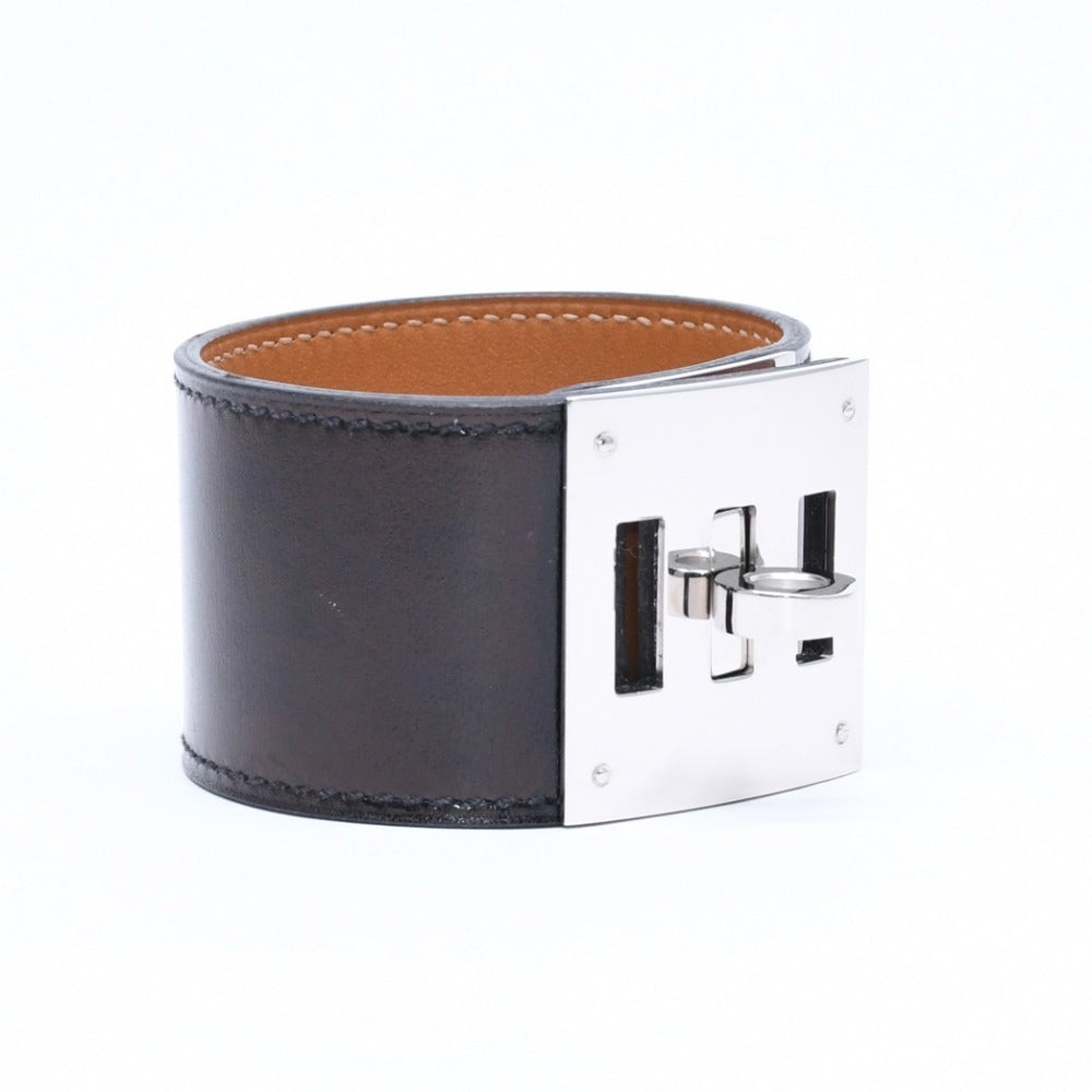 極美品 HERMES エルメス ケリードッグ ブレスレット T刻印 ブラック シルバー金具 ボックスカーフ 中古 4a007765