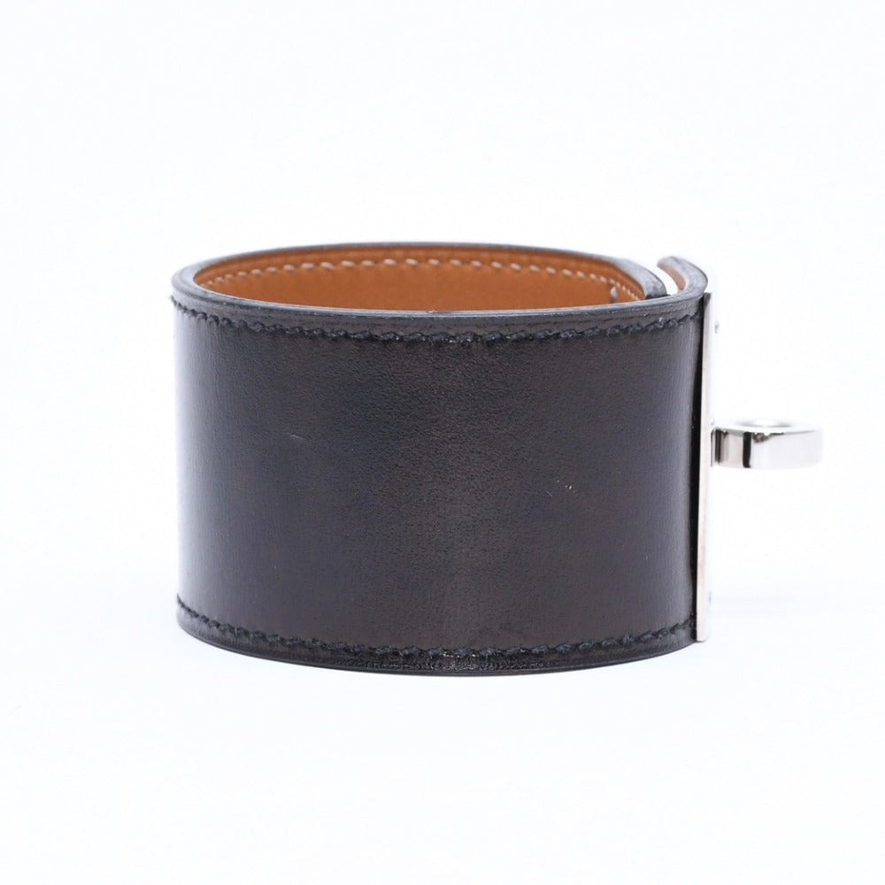 極美品 HERMES エルメス ケリードッグ ブレスレット T刻印 ブラック シルバー金具 ボックスカーフ 中古 4a007765