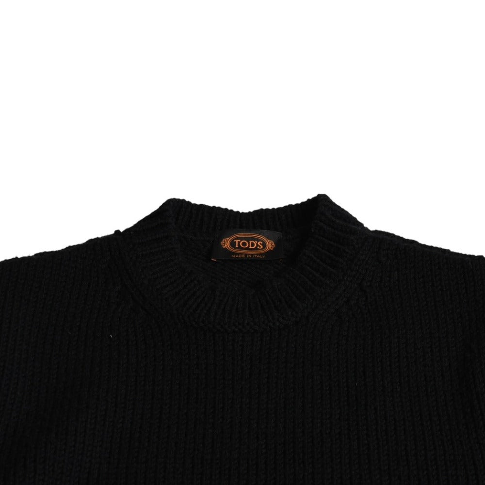 TODS トッズ クルーネック ローゲージニット セーター X8MC1378000 Mサイズ ブラック ホワイト ダブルストライプ メンズ 美品 中古 4a007826