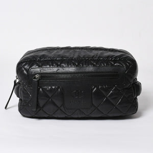 CHANEL シャネル コココクーン クラッチバッグ A48615 13番台 ブラック ナイロン カーフスキン 化粧ポーチ シルバー金具 美品 中古 4a007790