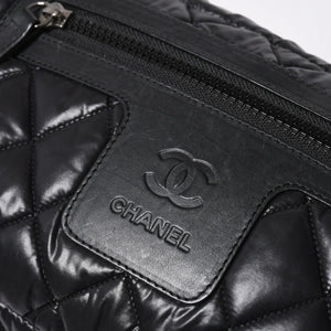 CHANEL シャネル コココクーン クラッチバッグ A48615 13番台 ブラック ナイロン カーフスキン 化粧ポーチ シルバー金具 美品 中古 4a007790