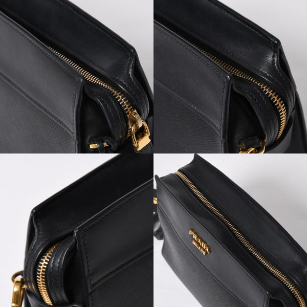 極美品 PRADA プラダ サフィアーノ Shoulder Bag ショルダーバッグ バッグ ブラック ゴールド金具 レザー 中古 4a007784