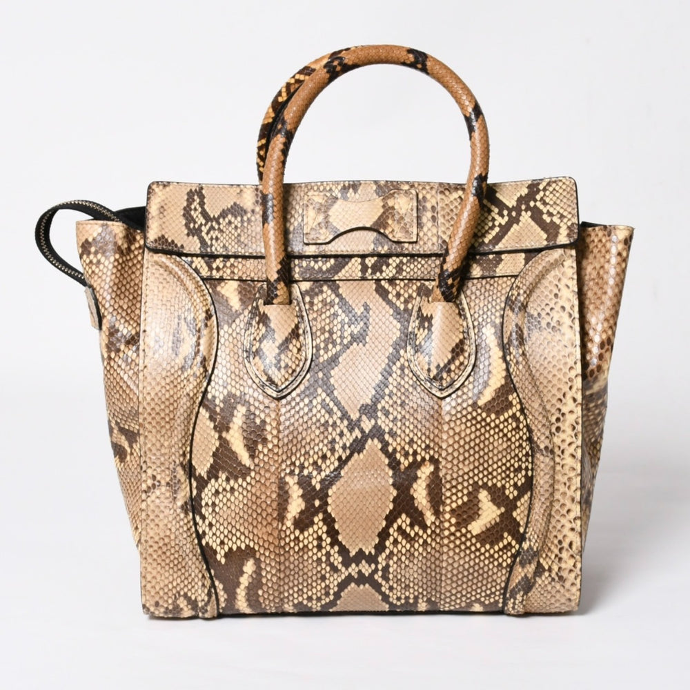 極美品 CELINE セリーヌ ラゲージ ハンドバッグ ベージュ ブラウン ダークブラウン W-GA-0172 ゴールド金具 中古 4a007791