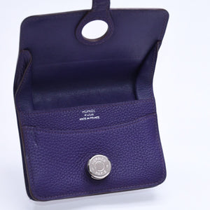 HERMES エルメス ドゴン コンパクト カードケース ◻︎N刻印 トゴ パープル クルードセル コインケース シルバー金具 美品 中古 4a007787