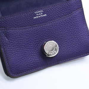 HERMES エルメス ドゴン コンパクト カードケース ◻︎N刻印 トゴ パープル クルードセル コインケース シルバー金具 美品 中古 4a007787