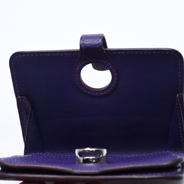 HERMES エルメス ドゴン コンパクト カードケース ◻︎N刻印 トゴ パープル クルードセル コインケース シルバー金具 美品 中古 4a007787