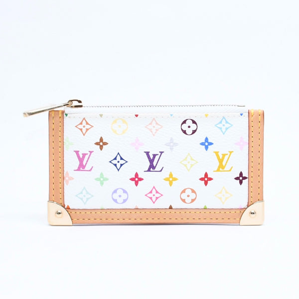 新品同様 LOUISVUITTON ルイヴィトン ポシェット クレ コインケース 小銭入れ M92655 モノグラム マルチカラー ホワイト 村上隆 中古 4a007777