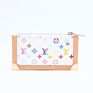 新品同様 LOUISVUITTON ルイヴィトン ポシェット クレ コインケース 小銭入れ M92655 モノグラム マルチカラー ホワイト 村上隆 中古 4a007777