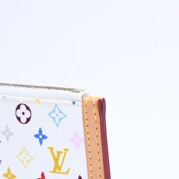 新品同様 LOUISVUITTON ルイヴィトン ポシェット クレ コインケース 小銭入れ M92655 モノグラム マルチカラー ホワイト 村上隆 中古 4a007777