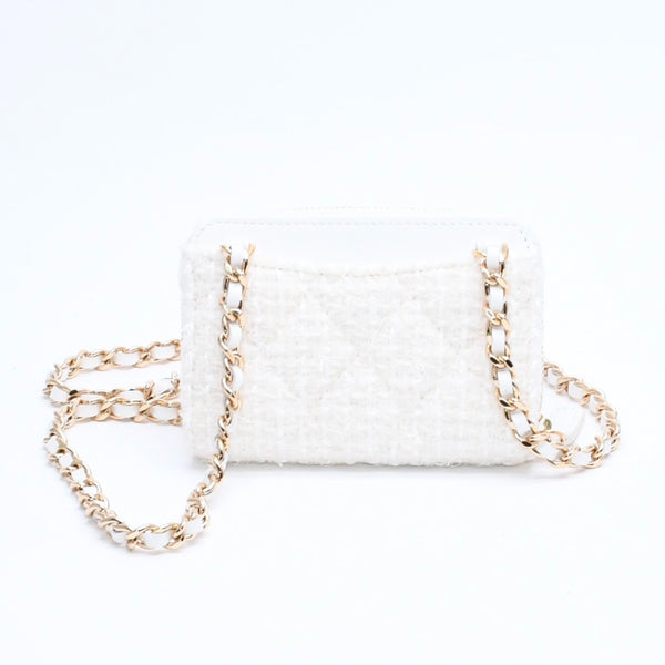 極美品 CHANEL シャネル ミニマトラッセ リボンチェーンショルダー カードケース ランダム番台 ホワイト アイボリー ゴールド金具 中古 4a007806