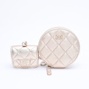 新品未使用品 CHANEL シャネル マトラッセ AirPods エアポッズケース コインケース ココマーク ランダム番台 レザー シャンパンゴールド 中古 4a007779