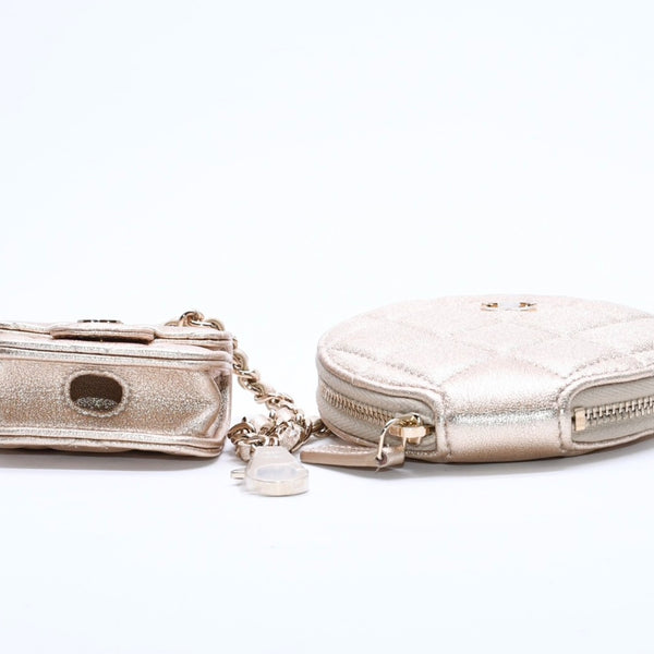 新品未使用品 CHANEL シャネル マトラッセ AirPods エアポッズケース コインケース ココマーク ランダム番台 レザー シャンパンゴールド 中古 4a007779