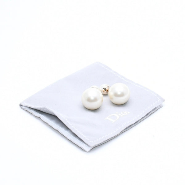 極美品 Christian Dior クリスチャンディオール トライバル フェイクパール スタッドピアス 重量約8.64g GP メタル 両耳用 中古 4a007769