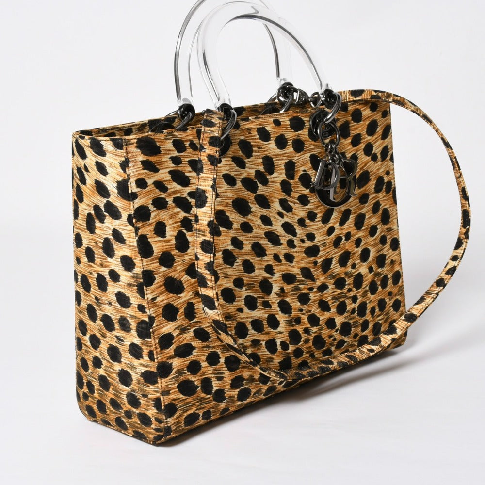 極美品 Christian Dior クリスチャンディオール レディディール 2WAY ハンドバッグ ショルダーバッグ MA-0959 レオパード 豹柄 中古 4a007809