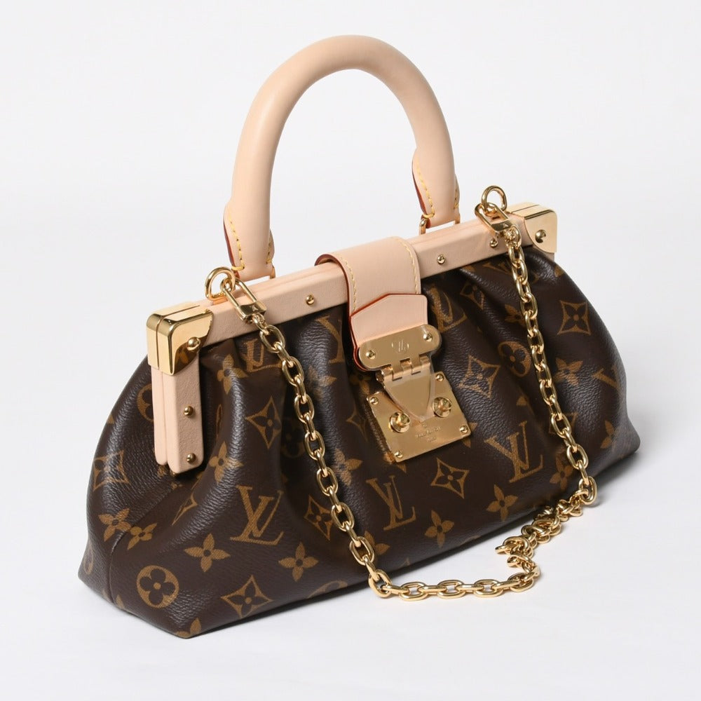 新品同様 LOUIS VUITTON ルイヴィトン クラッチ ハンドバッグ チェーンショルダー M46544 モノグラム キャンバス ブラウン ゴールド金具 中古 4b007456