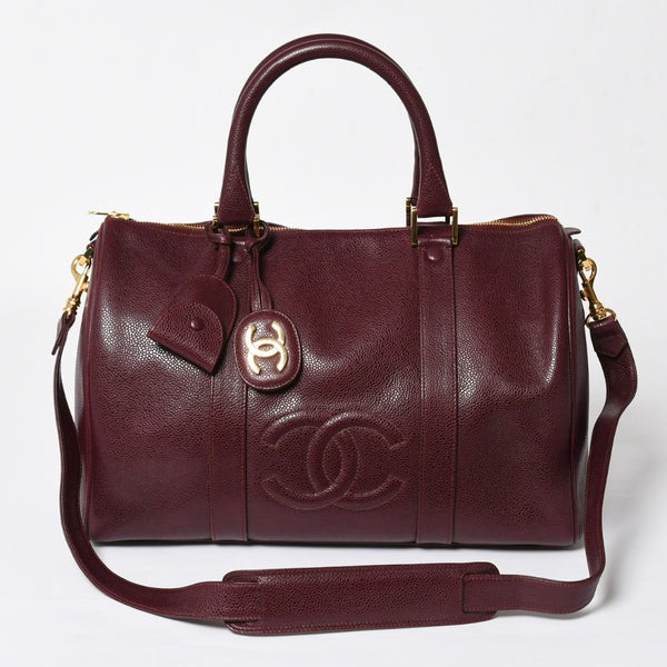 極美品 CHANEL シャネル ココマーク キャビアスキン 2WAY ボストンバッグ 3番台 ショルダーバッグ ボルドー ゴールド金具 中古 4a007797