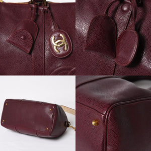 極美品 CHANEL シャネル ココマーク キャビアスキン 2WAY ボストンバッグ 3番台 ショルダーバッグ ボルドー ゴールド金具 中古 4a007797