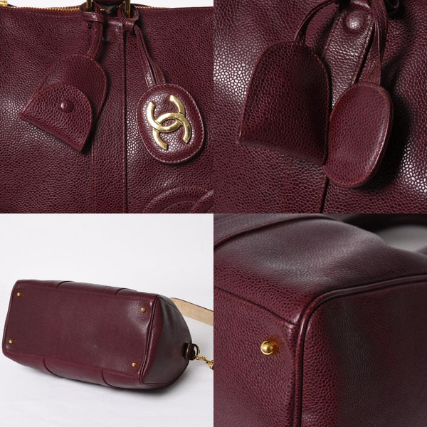 極美品 CHANEL シャネル ココマーク キャビアスキン 2WAY ボストンバッグ 3番台 ショルダーバッグ ボルドー ゴールド金具 中古 4a007797