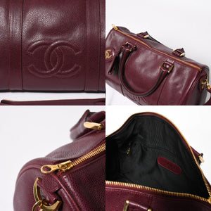 極美品 CHANEL シャネル ココマーク キャビアスキン 2WAY ボストンバッグ 3番台 ショルダーバッグ ボルドー ゴールド金具 中古 4a007797