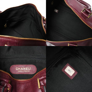 極美品 CHANEL シャネル ココマーク キャビアスキン 2WAY ボストンバッグ 3番台 ショルダーバッグ ボルドー ゴールド金具 中古 4a007797