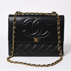 極美品 CHANEL シャネル Sフラップ Wチェーンショルダーバッグ 2番台 ココマーク ラムスキン ブラック ゴールド金具 中古 4a007796