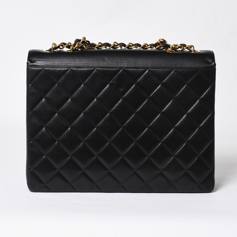 極美品 CHANEL シャネル Sフラップ Wチェーンショルダーバッグ 2番台 ココマーク ラムスキン ブラック ゴールド金具 中古 4a007796