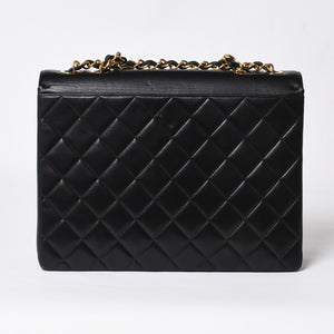 極美品 CHANEL シャネル Sフラップ Wチェーンショルダーバッグ 2番台 ココマーク ラムスキン ブラック ゴールド金具 中古 4a007796