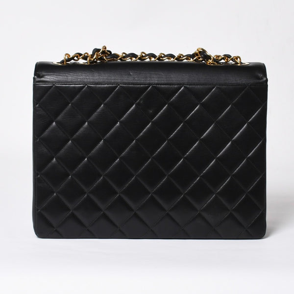 極美品 CHANEL シャネル Sフラップ Wチェーンショルダーバッグ 2番台 ココマーク ラムスキン ブラック ゴールド金具 中古 4a007796