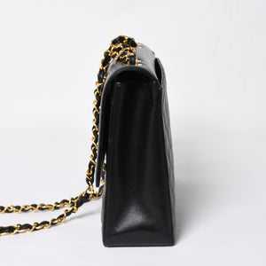 極美品 CHANEL シャネル Sフラップ Wチェーンショルダーバッグ 2番台 ココマーク ラムスキン ブラック ゴールド金具 中古 4a007796