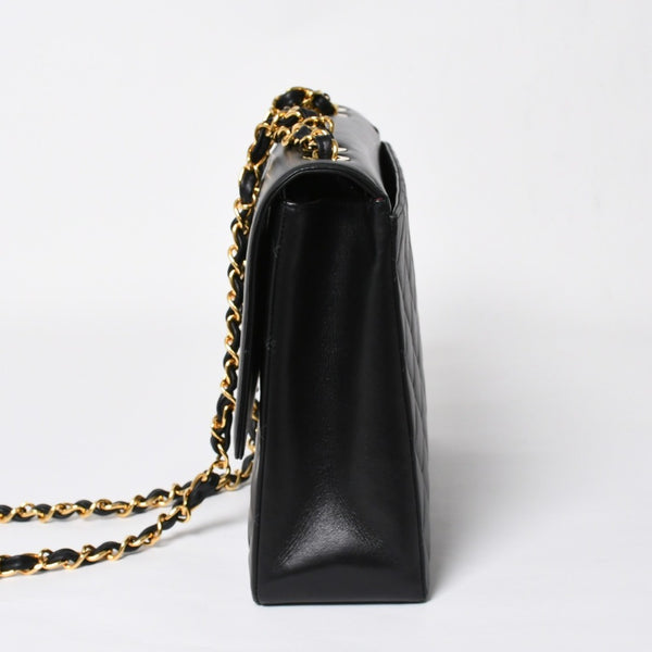 極美品 CHANEL シャネル Sフラップ Wチェーンショルダーバッグ 2番台 ココマーク ラムスキン ブラック ゴールド金具 中古 4a007796