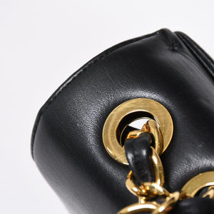 極美品 CHANEL シャネル Sフラップ Wチェーンショルダーバッグ 2番台 ココマーク ラムスキン ブラック ゴールド金具 中古 4a007796