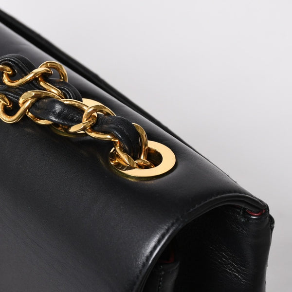 極美品 CHANEL シャネル Sフラップ Wチェーンショルダーバッグ 2番台 ココマーク ラムスキン ブラック ゴールド金具 中古 4a007796