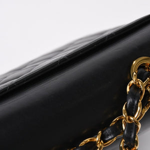 極美品 CHANEL シャネル Sフラップ Wチェーンショルダーバッグ 2番台 ココマーク ラムスキン ブラック ゴールド金具 中古 4a007796