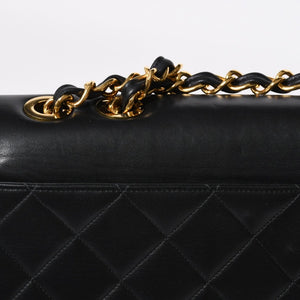 極美品 CHANEL シャネル Sフラップ Wチェーンショルダーバッグ 2番台 ココマーク ラムスキン ブラック ゴールド金具 中古 4a007796