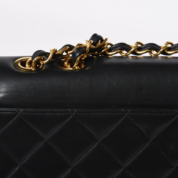 極美品 CHANEL シャネル Sフラップ Wチェーンショルダーバッグ 2番台 ココマーク ラムスキン ブラック ゴールド金具 中古 4a007796